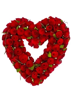 Deals 🎉 Northlight Red Wooden Rose Floral Heart Shaped Artificial Valentine's Day Wreath 14-Inch ⌛ -Outlet Northlight Store Belk 868