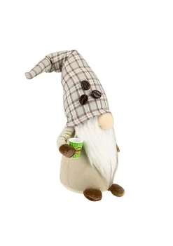 Discount 🎁 Northlight 14" Beige Plaid Coffee Bean Gnome with Coffee Cup 😍 -Outlet Northlight Store Belk 88