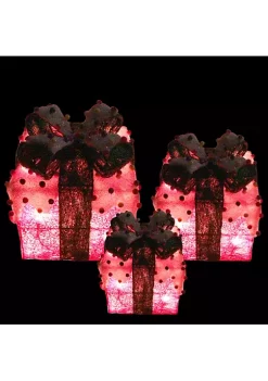 Discount ⌛ Northlight Set of 3 Red Lighted Snow and 🍬 Candy Covered Sisal Gift Boxes 🎄 Christmas Outdoor Decorations 🎁 -Outlet Northlight Store Belk 898