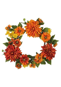 Promo 🎁 Northlight Mums and Daisies Twig Artificial Floral Wreath Orange 22-Inch 😀