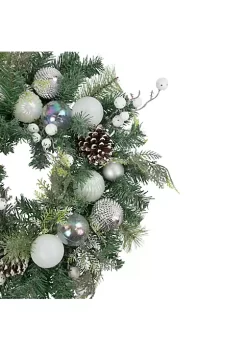 Best Sale 👍 Northlight Green Pine Artificial ❄ Christmas Wreath with Berries and Iridescent Ornaments 24-Inch 💯 -Outlet Northlight Store Belk 930