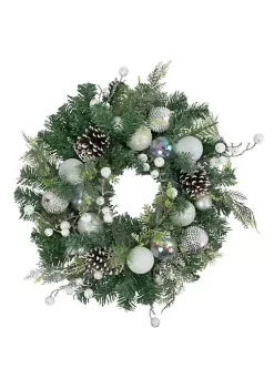 Best Sale 👍 Northlight Green Pine Artificial ❄ Christmas Wreath with Berries and Iridescent Ornaments 24-Inch 💯 -Outlet Northlight Store Belk 931