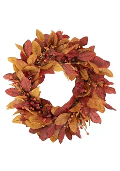 Promo ✨ Northlight Berries with Leaves Artificial Fall Harvest Twig Wreath 24-Inch Unlit 👏