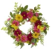 Deals 🎁 Northlight Chrysanthemum and Daisy Floral Spring Wreath Pink and Yellow 23" 🎁