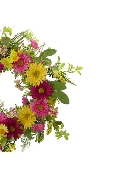 Deals 🎁 Northlight Chrysanthemum and Daisy Floral Spring Wreath Pink and Yellow 23" 🎁 -Outlet Northlight Store Belk 986